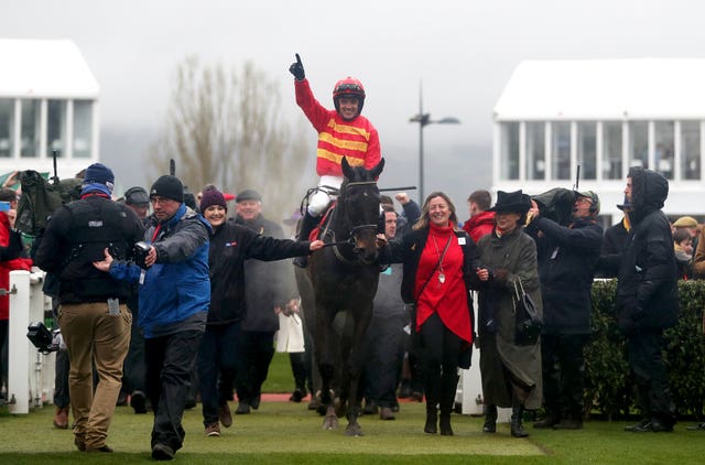 Ruby Walsh celebrates aboard Klassical Dream
