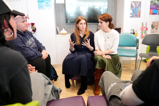 Beatrice and Eugenie speak to young cancer patients at University College Hospital, London