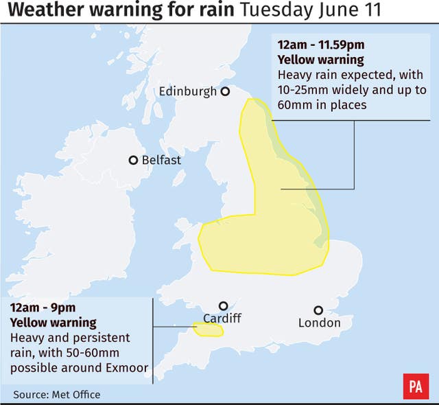 Weather warning for rain