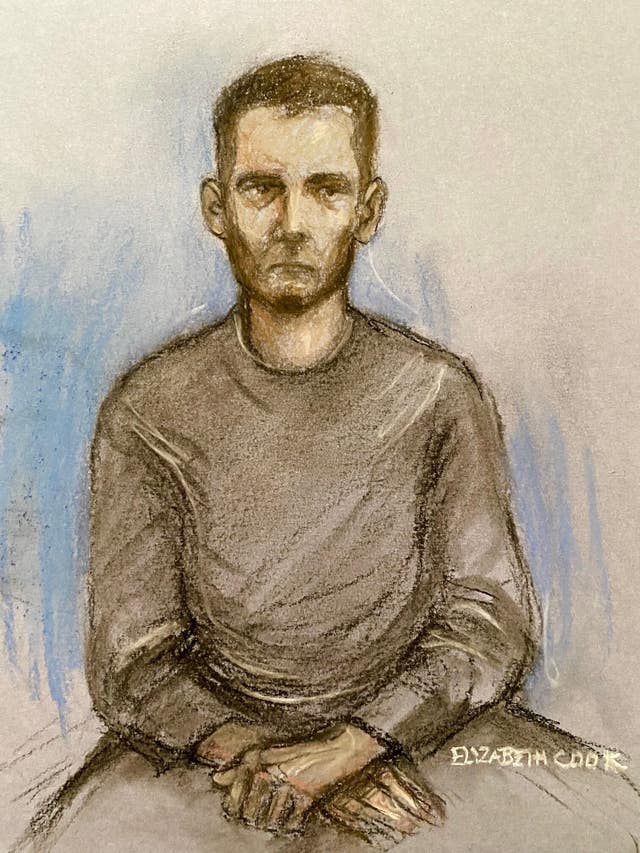 Court artist drawing of Ioan Pintaru