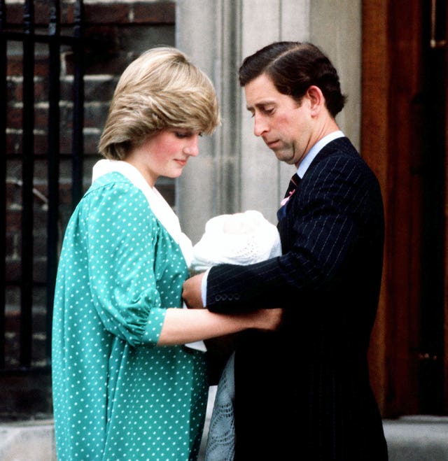 The Prince and Princess of Wales leaving the Lindo Wing, at St Mary’s Hospital with their baby son, Prince William. (PA)