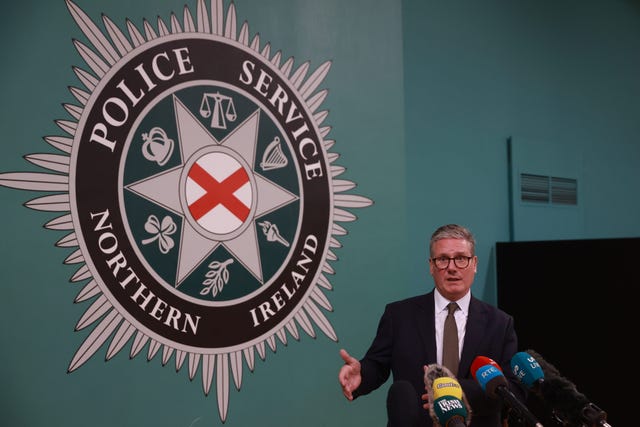 Sir Keir Starmer during a visit to Police Service of Northern Ireland (PSNI) training college at Garnerville in Belfast