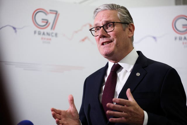 Prime Minister Sir Keir Starmer speaks during an interview with ITV News Political Editor Robert Peston, on the sidelines of the G7 summit in Evian, France