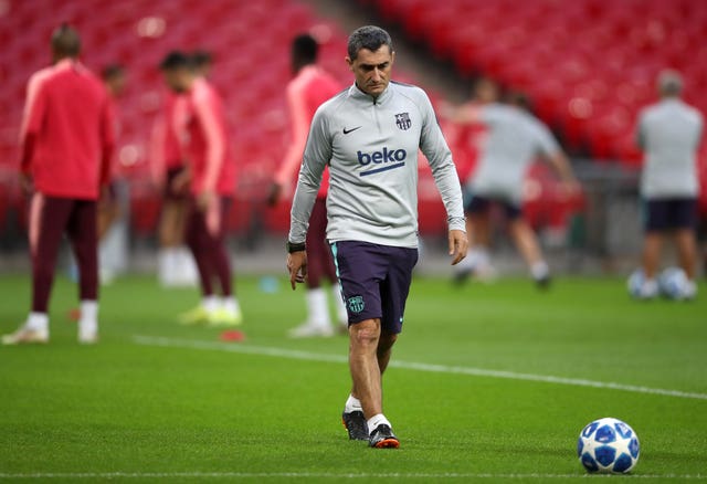 Barcelona manager Ernesto Valverde during a training session