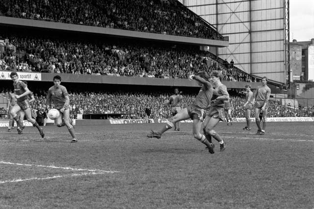 Kenny Dalglish volleys home a shot against Chelsea