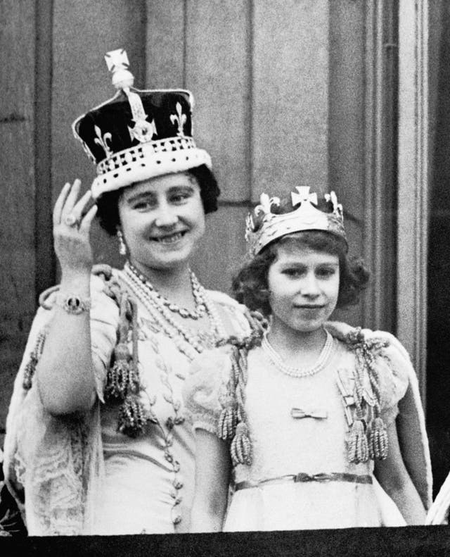 Queen Elizabeth ( later the Queen Mother) is with her eldest daughter Princess Elizabeth (the Queen) on the balcony of Buckingham Palace, after the coronation of George VI (PA)