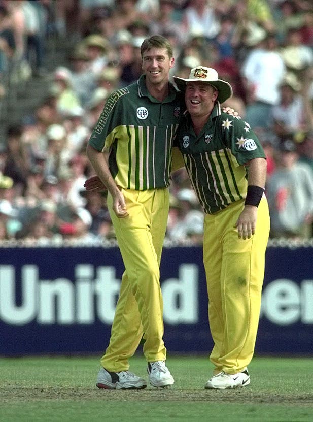 Glenn McGrath, left, and Shane Warne shared five wickets in Melbourne (Ben Curtis/PA)