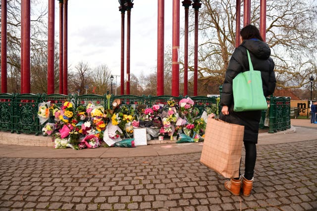 Flowers left at the bandstand on Clapham Common