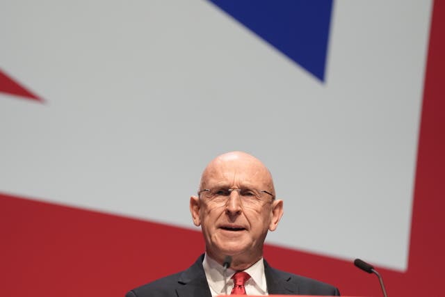 John Healey on stage at the 2025 Labour party conference