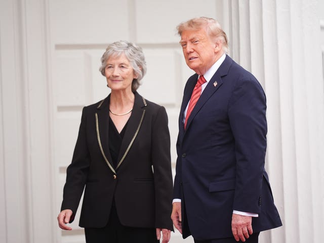 President Catherine Connolly welcomes US President Donald Trump as he arrives