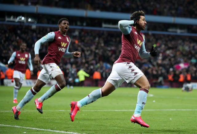 Trezeguet celebrates scoring Aston Villa''s winner