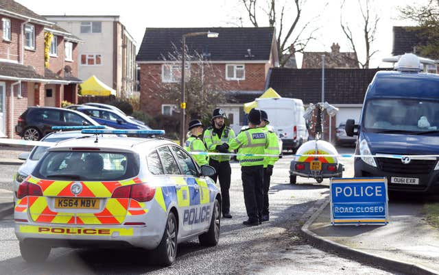 Police activity in a cul-de-sac in Salisbury near to the home of Mr Skripal (Andrew Matthews/PA)