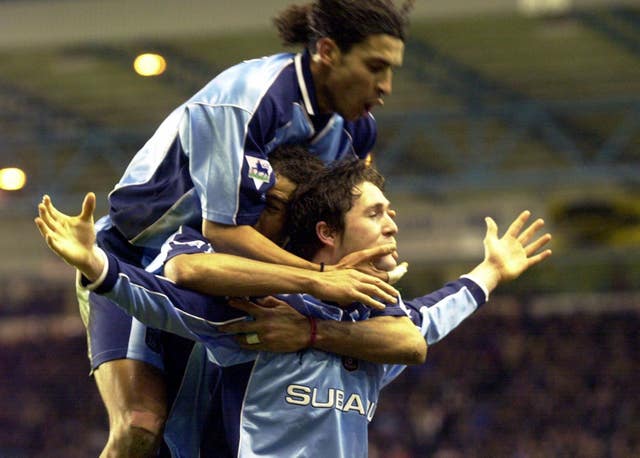 Coventry City's Robbie Keane celebrates scoring his side's third goal