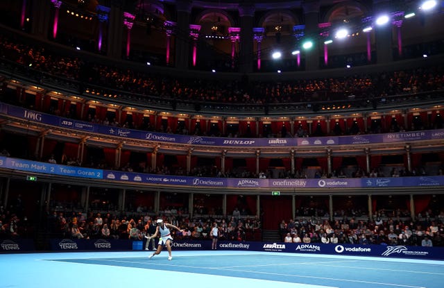 Great Britain’s Emma Raducanu in action during the ATP Champions Tour 2021 at the Royal Albert Hall, London
