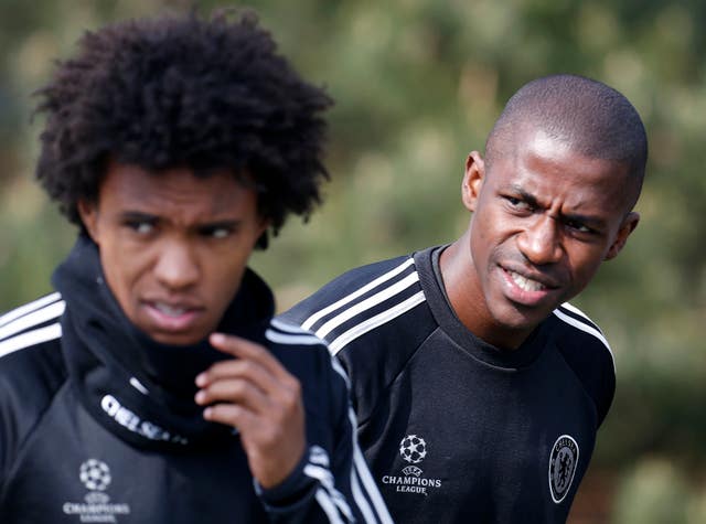 Willian, left, and Ramires in Chelsea training in 2014