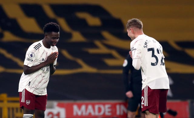 Bukayo Saka, left, and Emile Smith Rowe