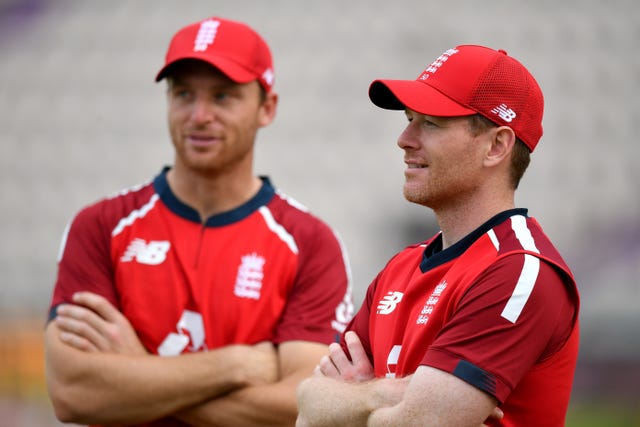 Jos Buttler, left, and Eoin Morgan have come under the microscope for their use of the word 'sir' on Twitter several years ago (Dan Mullan/PA)