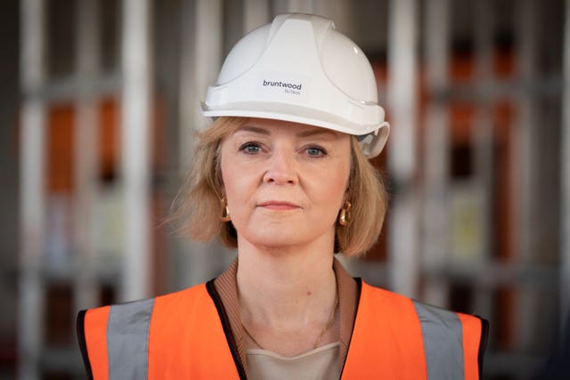 Prime Minister Liz Truss during a visit to a construction site for a medical innovation campus in Birmingham