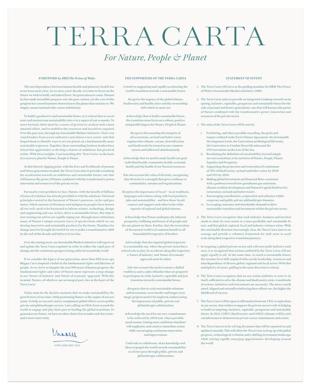 Terra Carta, the Magna Carta-style charter launched by the Prince of Wales