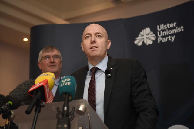 Newly-ratified Ulster Unionist Party leader Jon Burrows speaks to the media