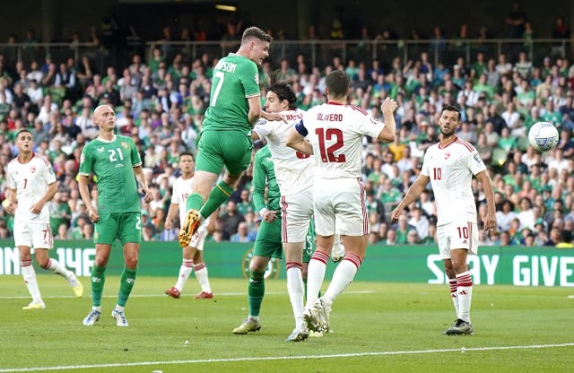 Evan Ferguson rises to score Ireland's second goal