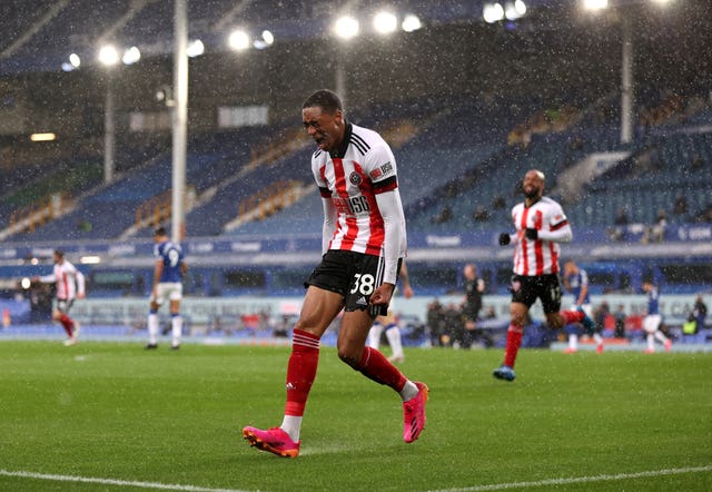 Daniel Jebbison celebrates after scoring Sheffield United's winner in his first Premier League start