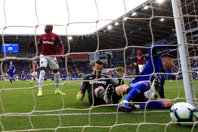 Victor Camarasa scores Cardiff's second goal against West Ham