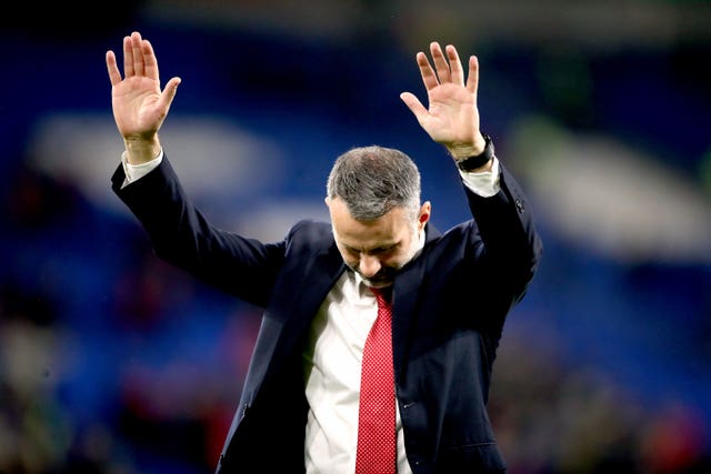 Giggs acknowledges the fans after the final whistle 