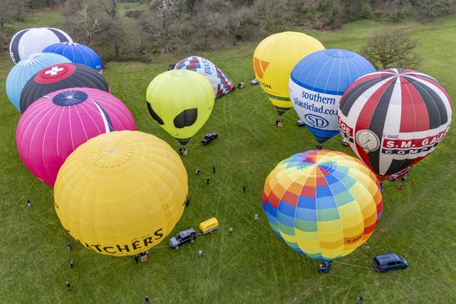 Hot air balloons on the ground at Ashton Court Estate