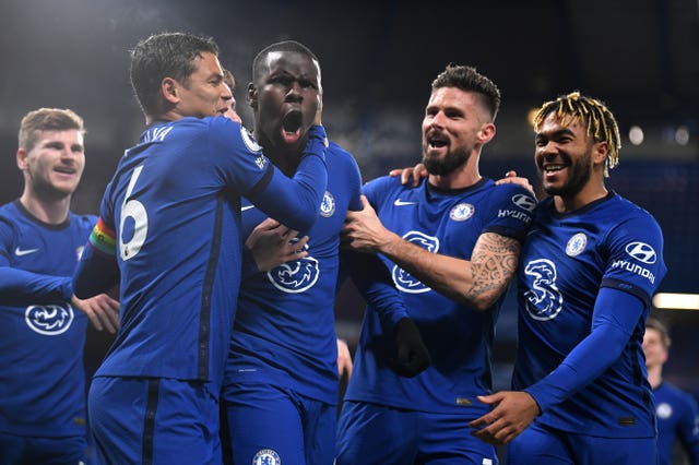 Kurt Zouma (centre) put Chelsea ahead