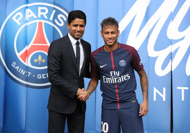 Al Khelaifi, left, with Neymar, will have a big say on whether and how the rebel clubs are readmitted to the ECA 