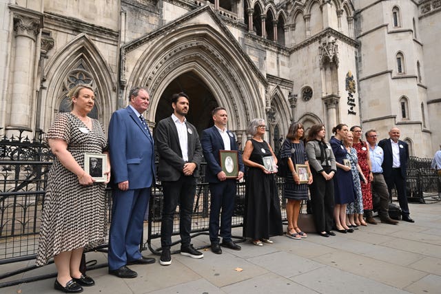 Families from the Chinook Justice Campaign outside the Royal Courts of Justice,