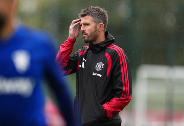Manchester United manager Michael Carrick during a training session at Carrington