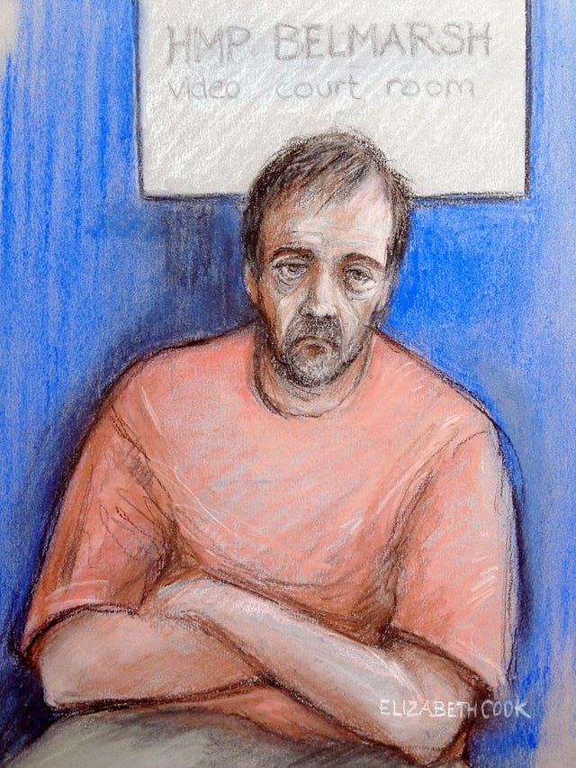 A court artist sketch of Darren Osborne (Elizabeth Cooker/PA)