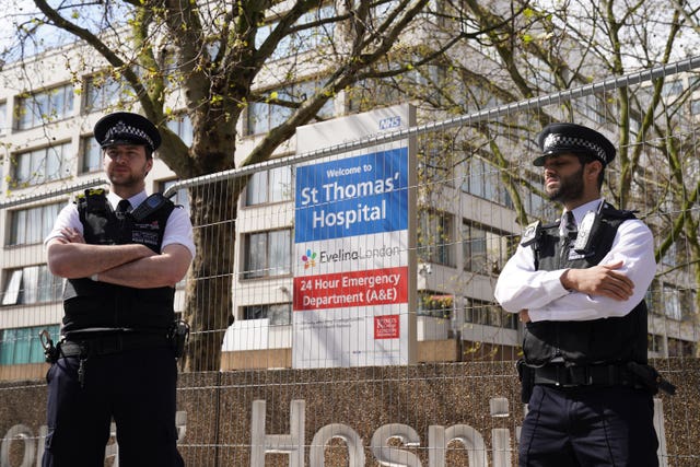 Police officers outside St Thomas’ Hospital (Aaron Chown/PA Wire)