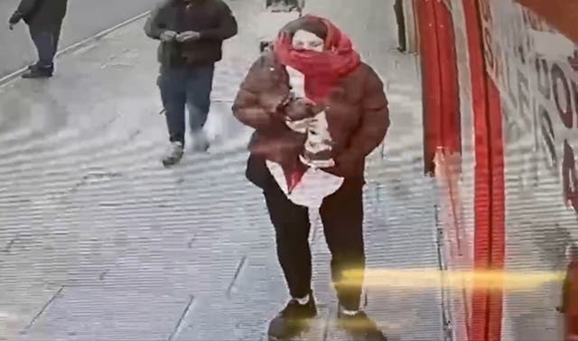 CCTV footage of Constance Marten holding baby Victoria under her coat in east London