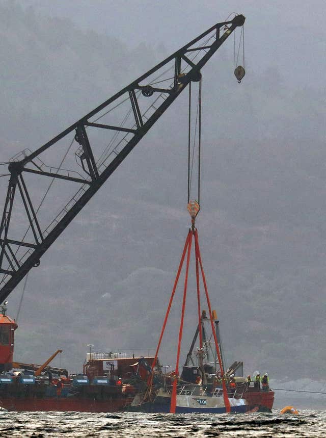 The Nancy Glen fishing boat was lifted from the seabed of Loch Fyne this week (Andrew Milligan/PA)