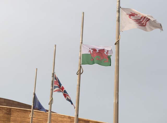 Flags flew at half mast above the Senedd, the National Assembly for Wales building in Cardiff Bay, following the death of former Welsh government minister Carl Sargeant. (Ben Birchall/PA)