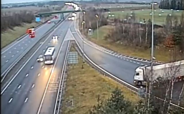 The lorry was pictured driving the wrong way down a slipway before merging onto the motorway (Staffordshire Police/PA)