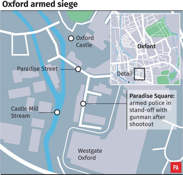 Graphic locates armed stand-off in Oxford city centre (PA Graphics)