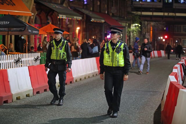 Police officers out in Leeds city centre, ahead of a national lockdown for England from Thursday