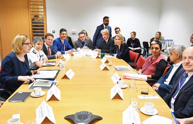 Home Secretary Amber Rudd hosting a round table of civic leaders including Metropolitan Police Commissioner Cressida Dick and mayor Sadiq Khan (John Stillwell/PA)