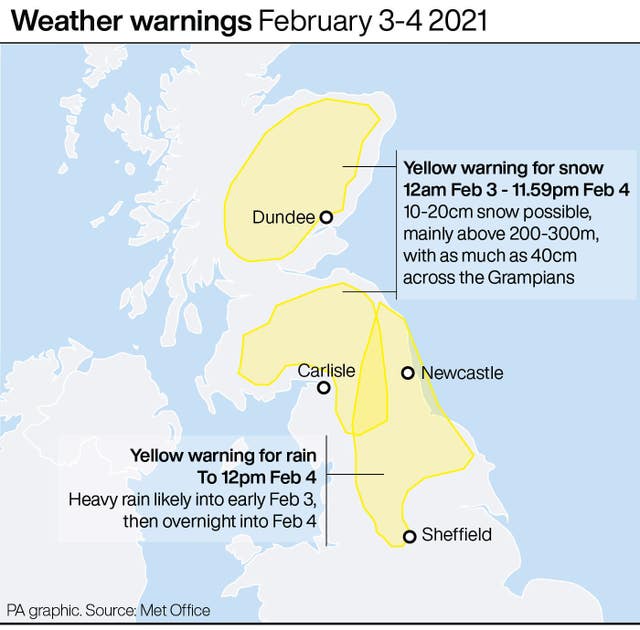 Weather warnings February 3-4