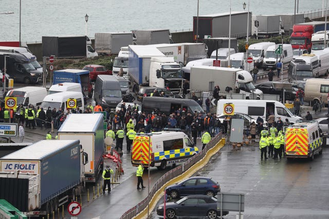 Traffic blocks the roads around the Port of Dover