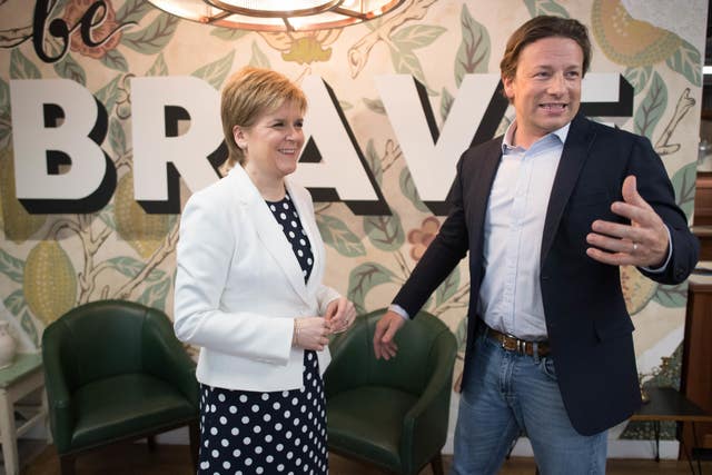 Oliver and Ms Sturgeon discussed how to tackle childhood obesity (Stefan Rousseau/PA)