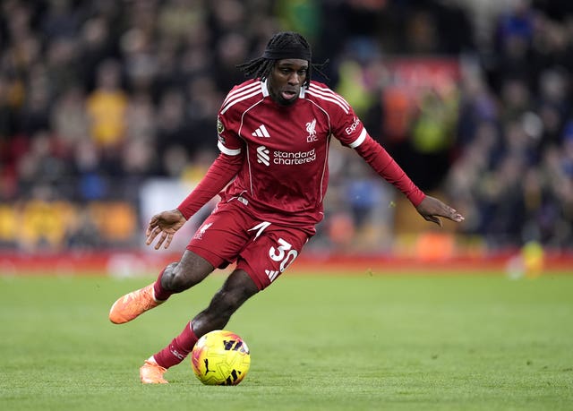 Liverpool's Jeremie Frimpong dribbles with the ball