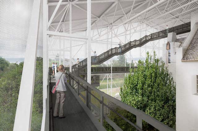 An artist's impression of a giant cage surrounding The Hill House (Carmody Groarke/National Trust for Scotland/PA)