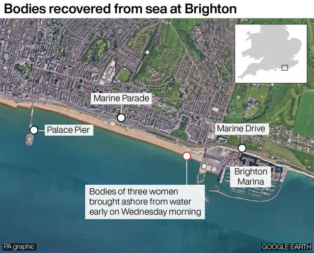 PA infographic about dodies recovered from sea at Brighton