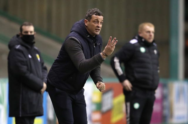 Hibernian boss Jack Ross on the touchline