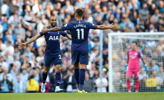 Lucas Moura celebrates his equaliser in the second half 